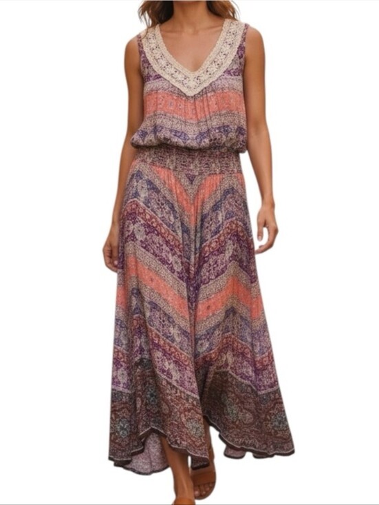 Bila Dresses & Skirts - BILA India  Floral Flowy Maxi Dress Asymmetrical Hem Size XL Fairycore Romantic